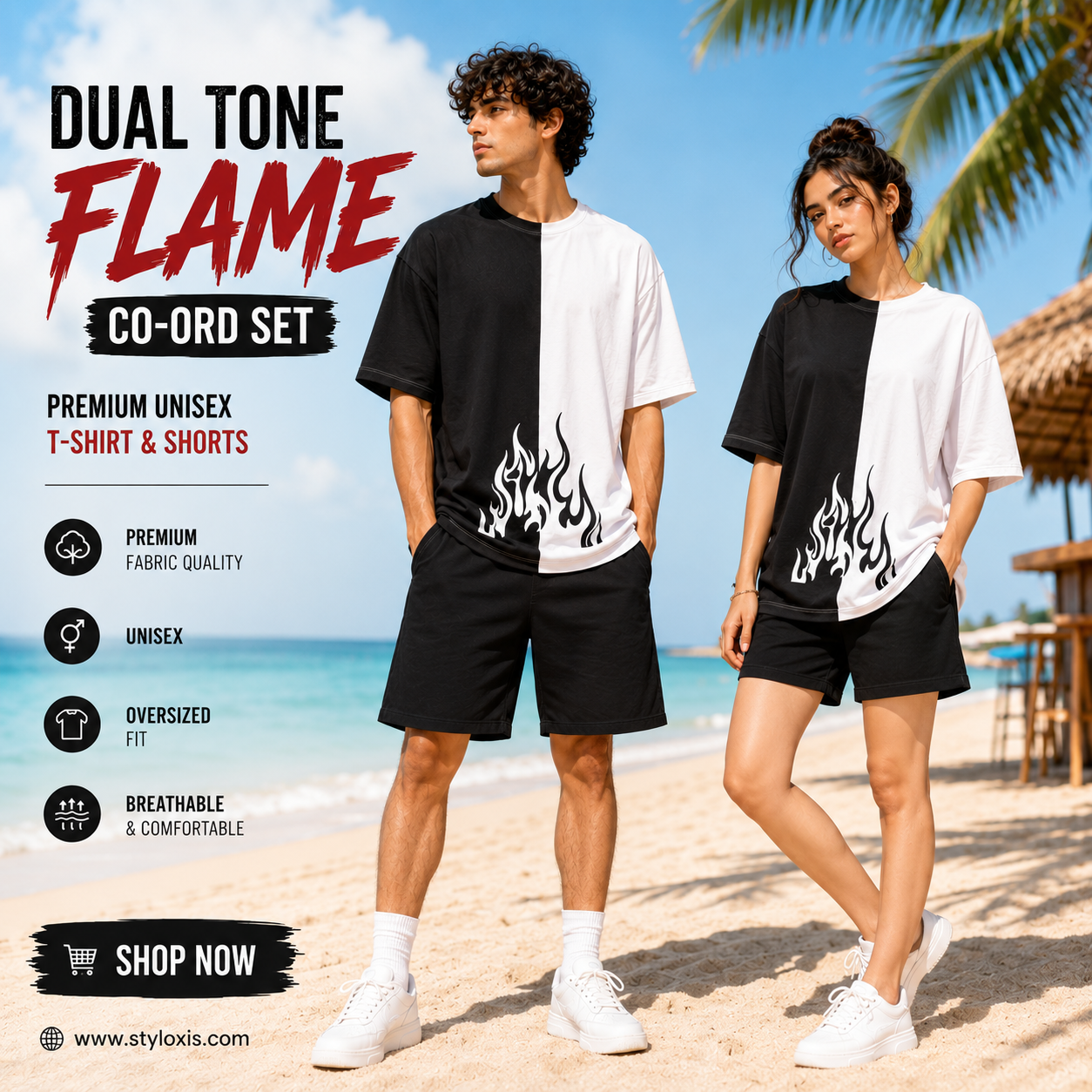 Dual Tone Flame Co-Ord Set | Premium Unisex T-Shirt & Shorts Summer Outfit