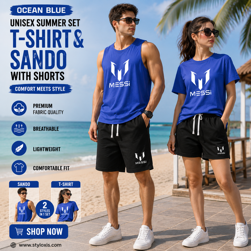 Ocean Blue Unisex Summer Set | T-Shirt & Sando with Shorts