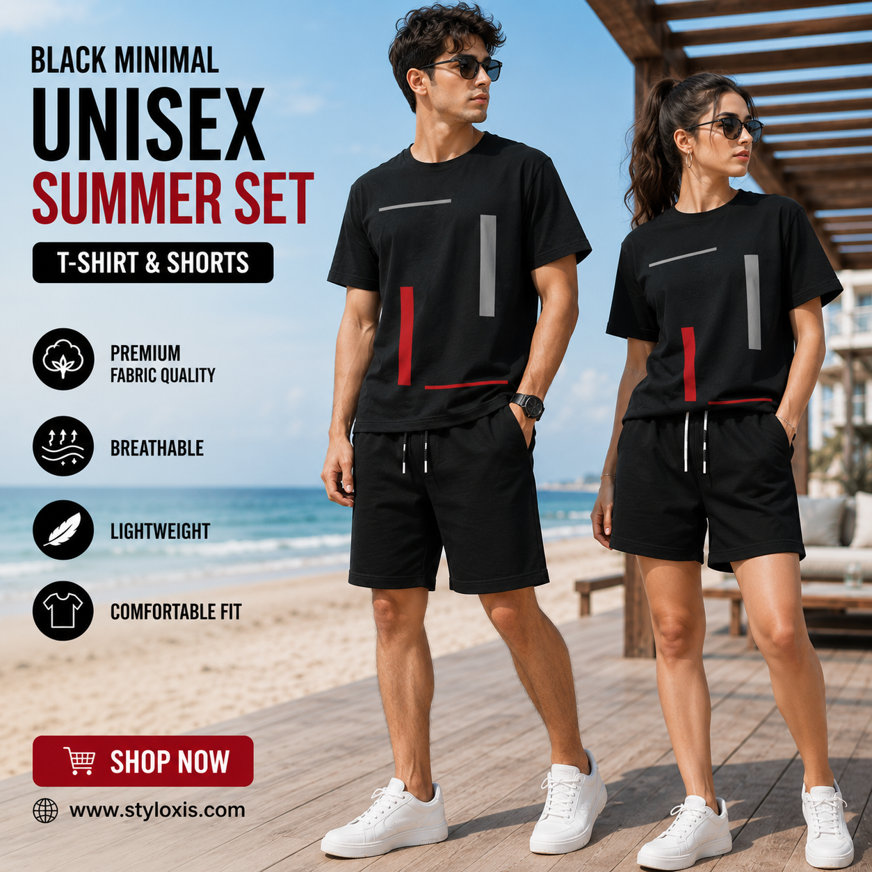 Black Minimal Unisex Summer Set | T-Shirt & Shorts
