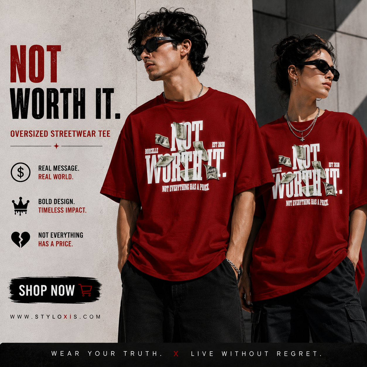 Oversized “Not Worth It” Urban Streetwear Tee