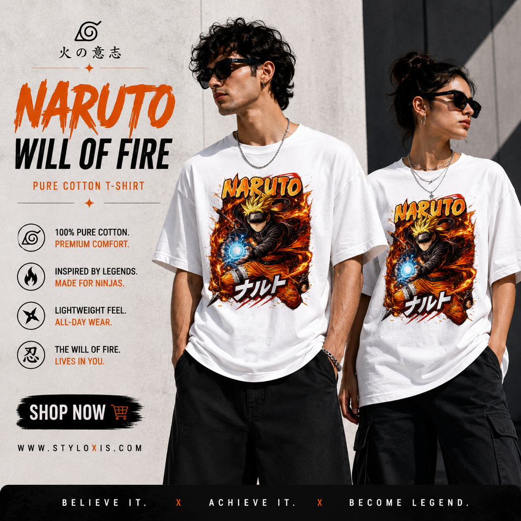 Naruto “Will of Fire” Pure Cotton T-Shirt