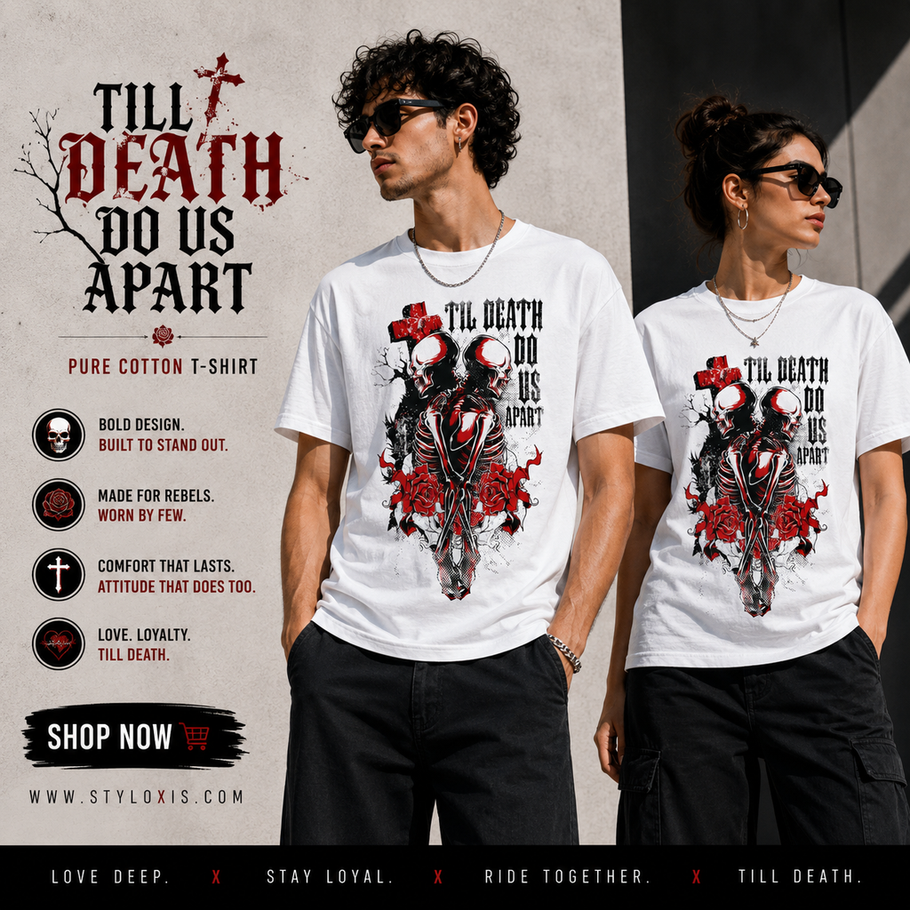 Till De*th Do Us Apart” Gothic Graphic T-Shirt