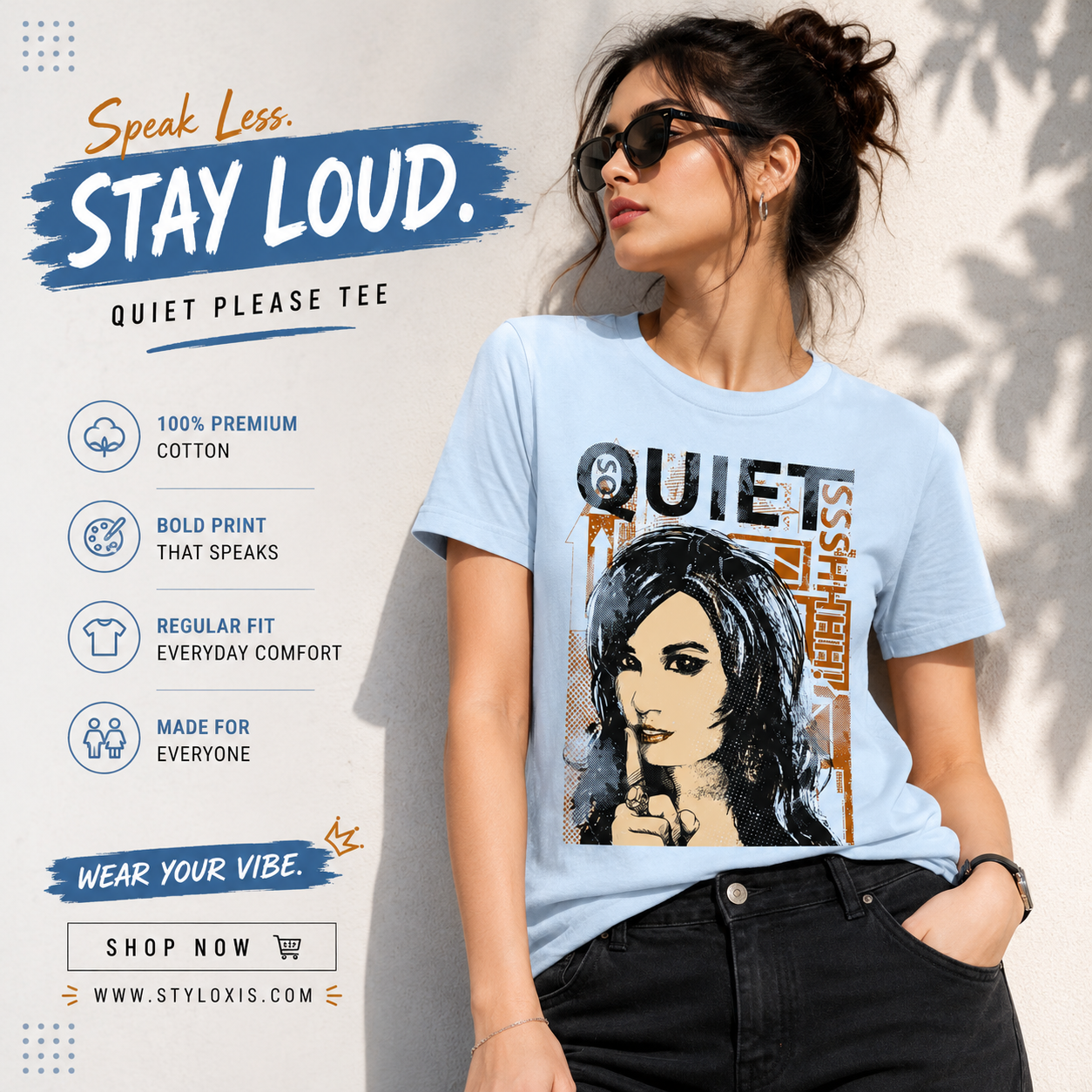 Quiet Please Graphic Printed T-Shirt