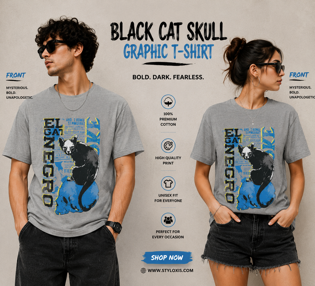 Black Cat Skull Graphic Unisex T-Shirt