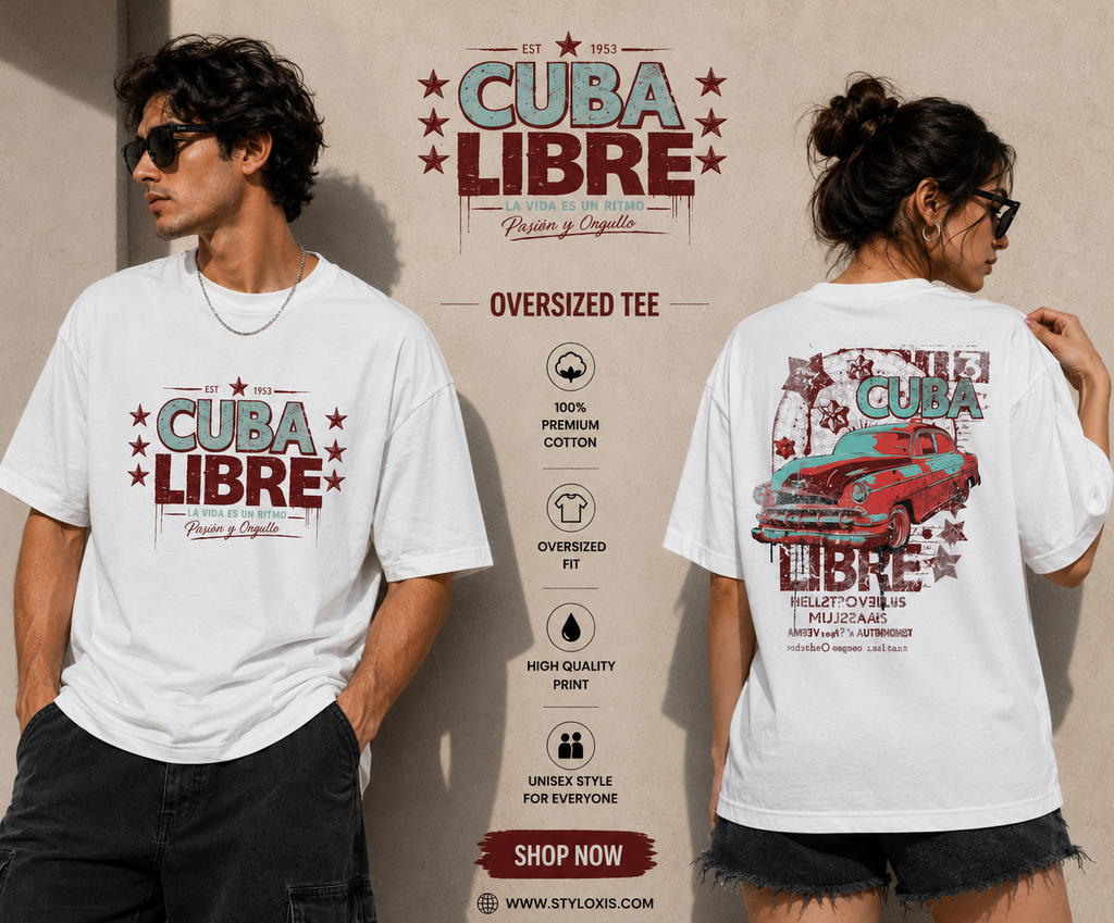 Cuba Libre Vintage Car Unisex Oversized Graphic Tee