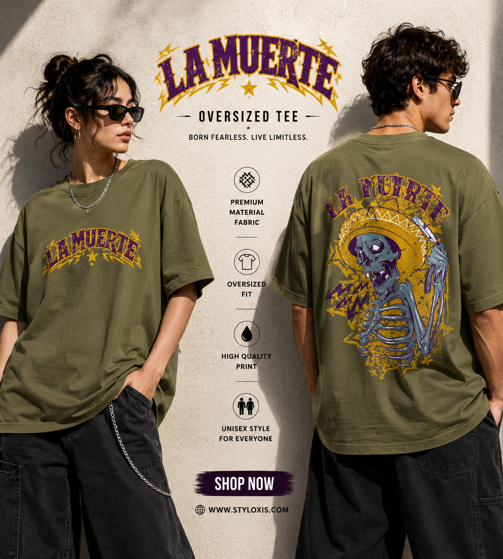 La Muerte Skeleton Graphic Unisex Drop-Shoulder Oversized Tee
