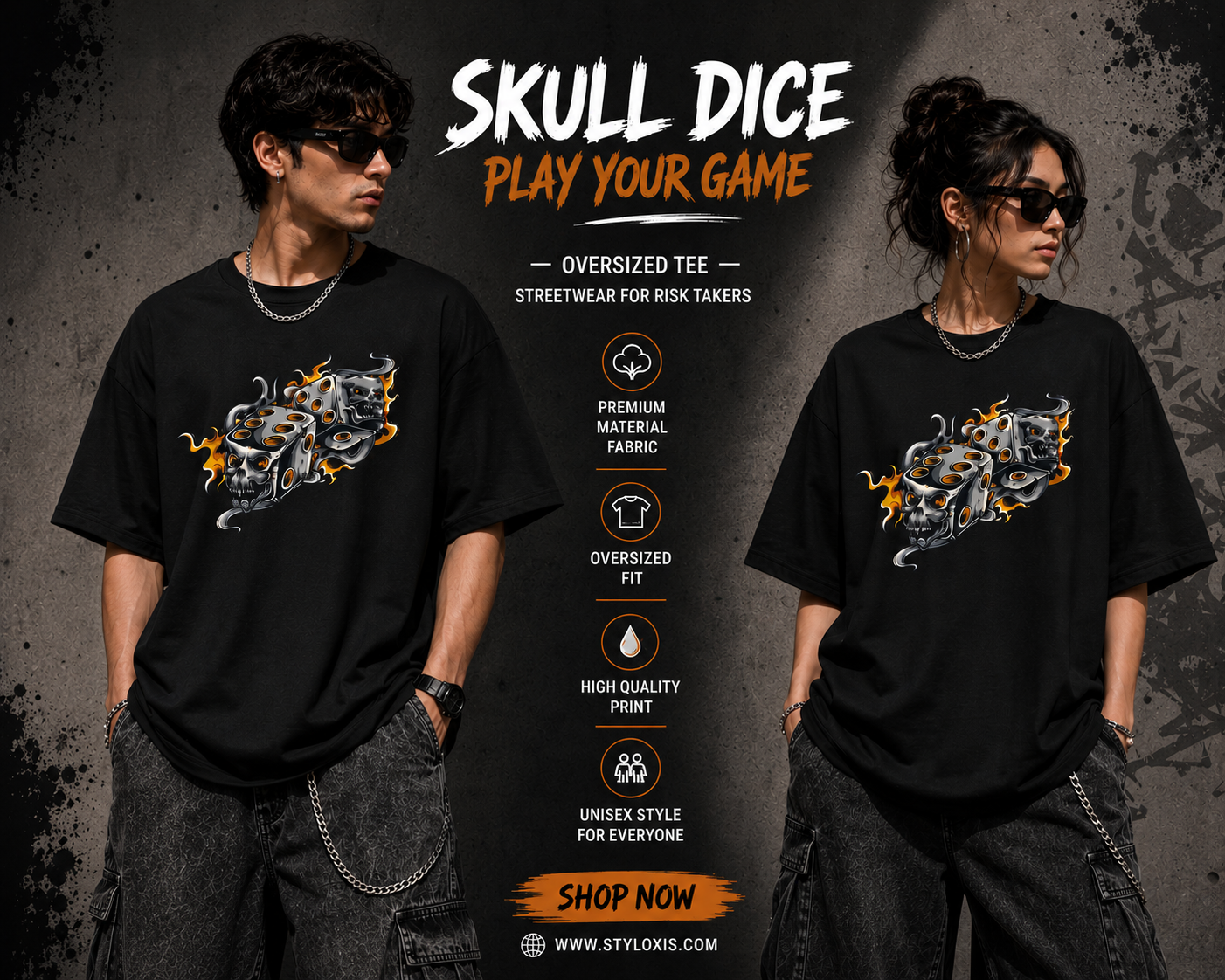 Skull Dice Graphic Streetwear Unisex T-Shirt
