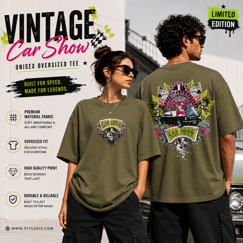 Vintage Car Show Unisex Oversized Graphic Tee