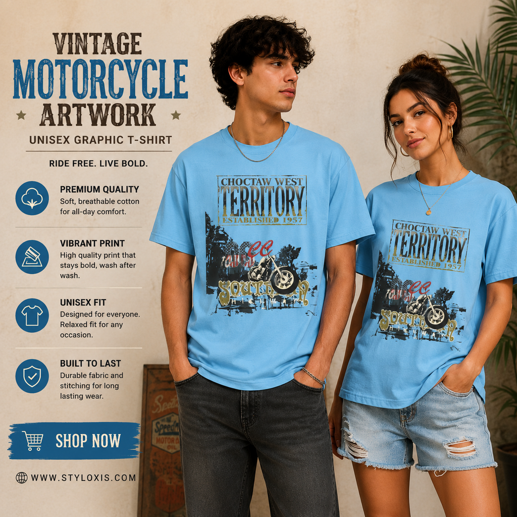Vintage Motorcycle Artwork Unisex Graphic T-Shirt
