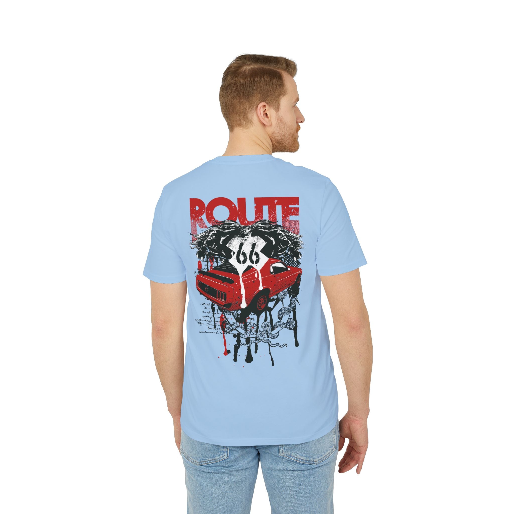 Route 66 Vintage Muscle Car Double-Sided Graphic T-Shirt