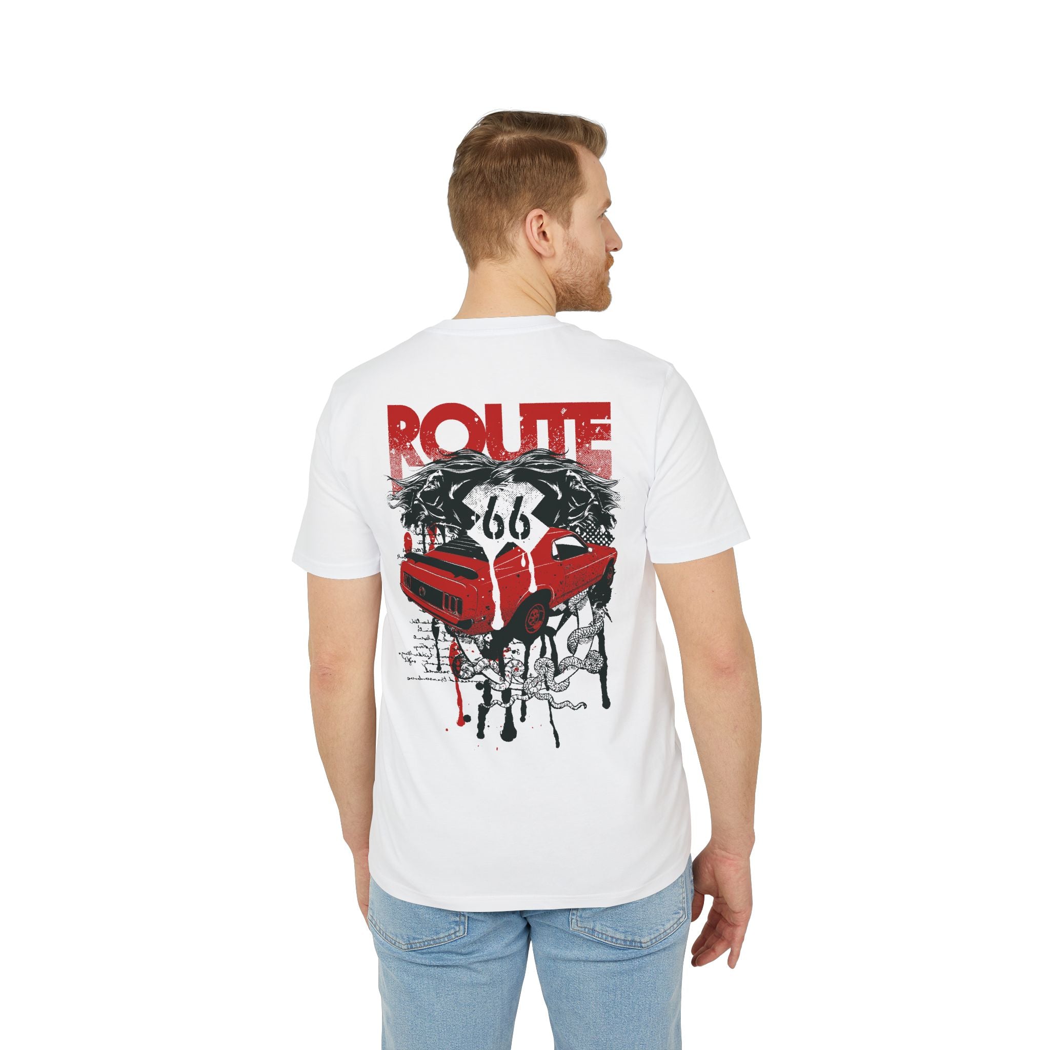 Route 66 Vintage Muscle Car Double-Sided Graphic T-Shirt