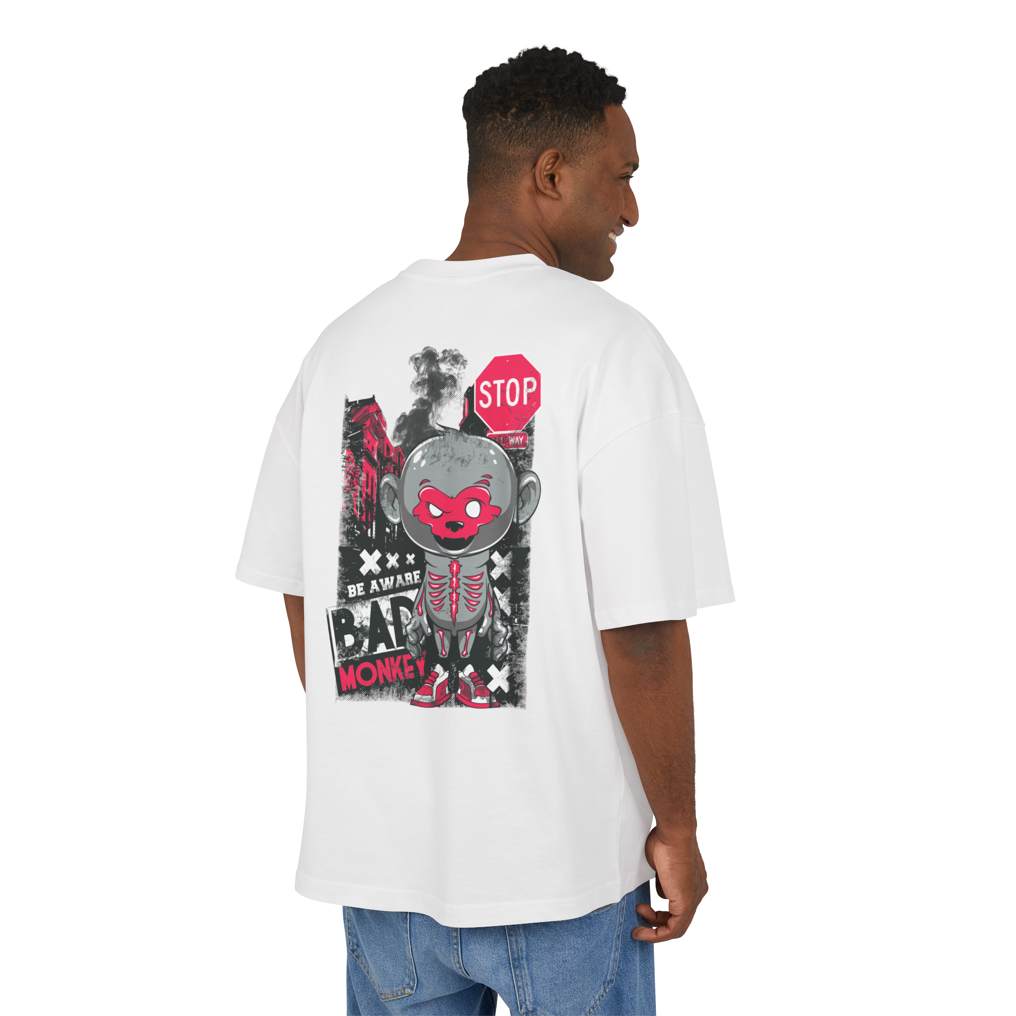Beware Bad Monkey Graphic Unisex Drop-Shoulder Oversized Tee